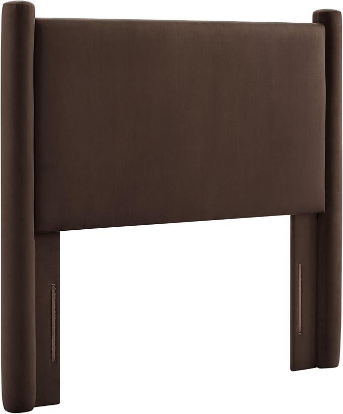 Modway Rael Twin Upholstered Headboard with Pillars in Chocolate Brown – Velvet Headboard – Stain-Resistant Performance Velvet Headboard for Twin Beds