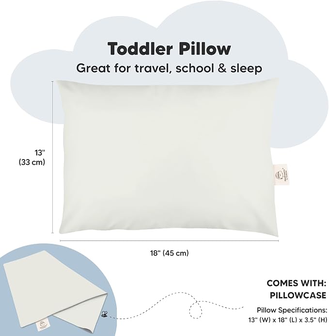Toddler Pillow with Pillowcase - 13x18 My Little Dreamy Kids Travel Bed Pillows for Sleeping, Organic Cotton Small Pillowcase, Soft & Breathable, Machine Washable, Toddlers 2-5 years old (Pearl Gray)
