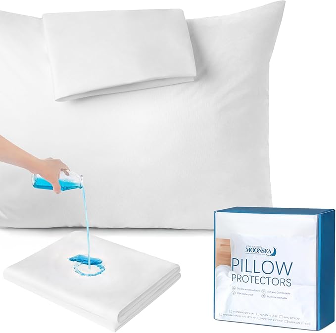 22x22 Pillow Cover Waterproof Pillow Protector Set of 4 for Square Throw Pillow 22x22 Inch, White Zippered Pillow Protector, Feather Proof Pillow Case Protector