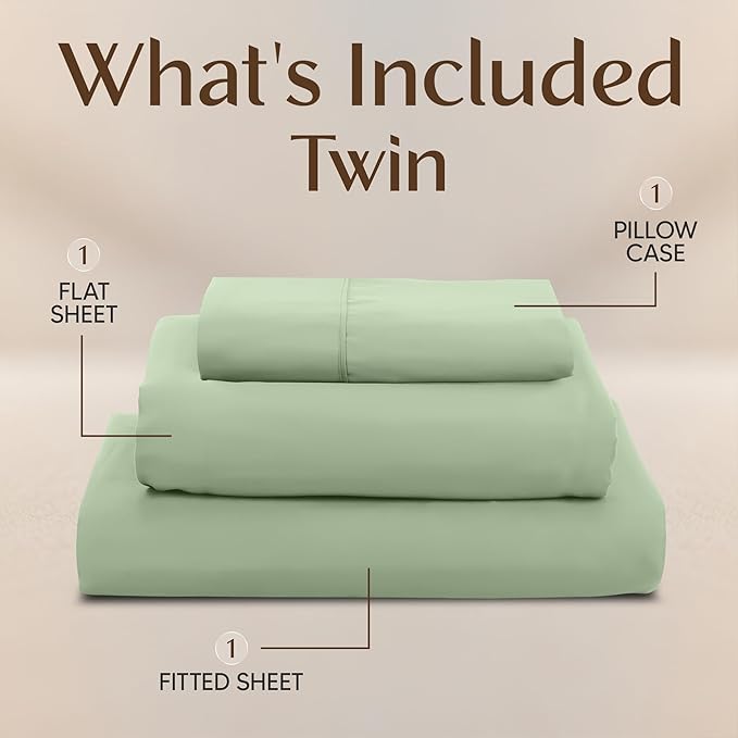 Utopia Bedding Twin Sheet Set – 3 Piece Bed Sheets for Twin Size Bed, Soft and Breathable Microfiber, Includes 1 Fitted Sheet, 1 Flat Sheet and 1 Pillowcase – Oeko Tex (Sage)