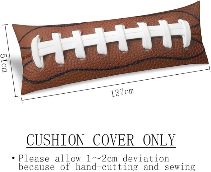 American Football Body Pillow Cover - Rugby Leather Lace Fun Traditional Sport Ball Long Pillow Case with Zipper Decorative Soft Bedding Pillowcase Rectangle Cushion Case for Bedroom, Sofa, 20"x54"