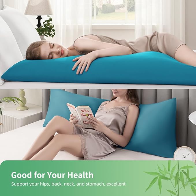 Body Pillowcase, Cooling Viscose from Bamboo Pillow Cover with Zipper Closure, Soft Moisture-Wicking for Hot Sleepers, Hair and Skin-Friendly, Blue, 1 Pack