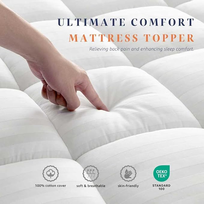 King Size Mattress Topper Thick, 100% Cotton Top Breathable Mattress Pad for Cooling Sleep, Quilted Pillow Top Mattress Cover for Back Pain, 8-22" Deep Pocket (78 x 80 Inches, White)