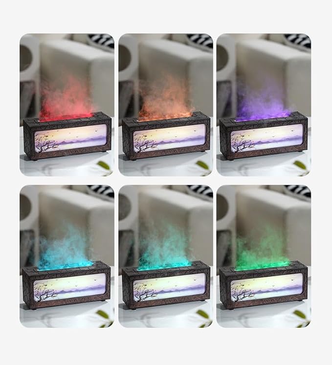 Essential Oil Diffuser 250ml, Fireplace Flame Aromatherapy Diffuser with Auto Shut-Off, 7 Color LED Lights, Ultrasonic Quiet Timer for Home Bedroom Office Yoga Relaxation(C08B)