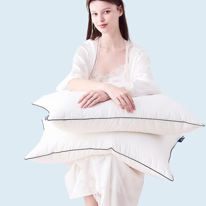 Feather Down Pillows Queen Size Set of 2, Luxury Hotel Collection Bed Pillow 2 Pack, Airyfil™ Powered Fillings & Feathers Pillow，Fluffy Plush for Side Sleepers, Medium Firm, 20x30 in.