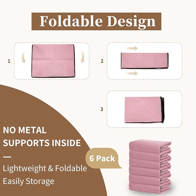 90L Clothes Blanket Storage Bags, 6 Pack Under Bed Storage Bins with Lids, Foldable Closet Organizer with Reinforced Handles for Clothing, Blanket, Comforters, Bed Sheets, Pillows and Toys, Pink