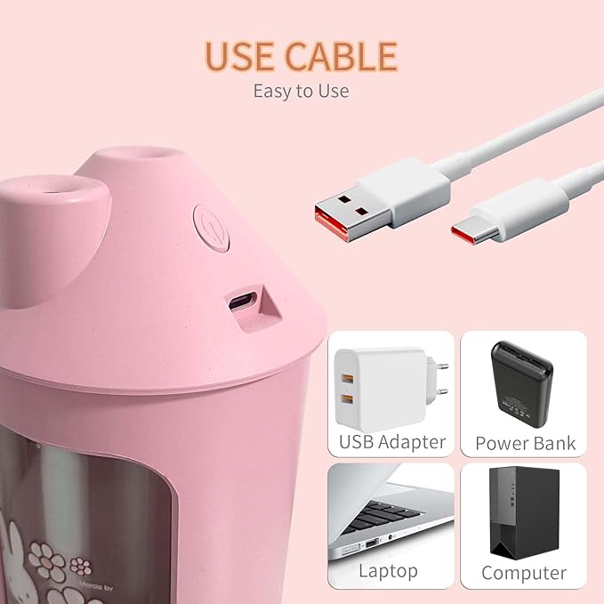 Mipow x miffy BTA700M Cool Mist Humidifier for Bedroom,Ultrasonic Quiet Humidifier with Night Light,450 ML Double Spray Humidifiers for Nursery,Office Indoor Plants (Pink), Gift for Mother's Day