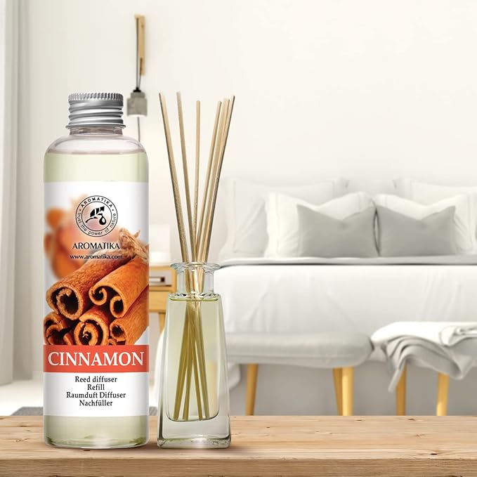 Cinnamon Reed Diffuser Refill with Natural Essential Cinnamon Oil 6.8 Fl Oz - Fresh & Long Lasting Fragrance - Reed Diffuser Oil Refill for Aromatherapy - Home - Fitness - Boutique