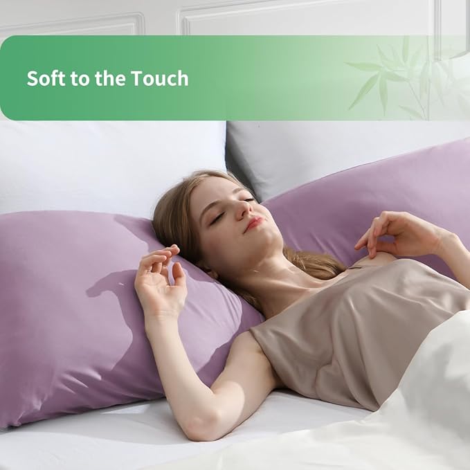 Body Pillowcase, Cooling Viscose from Bamboo Pillow Cover with Zipper Closure, Soft Moisture-Wicking for Hot Sleepers, Hair and Skin-Friendly, Light Purple, 1 Pack