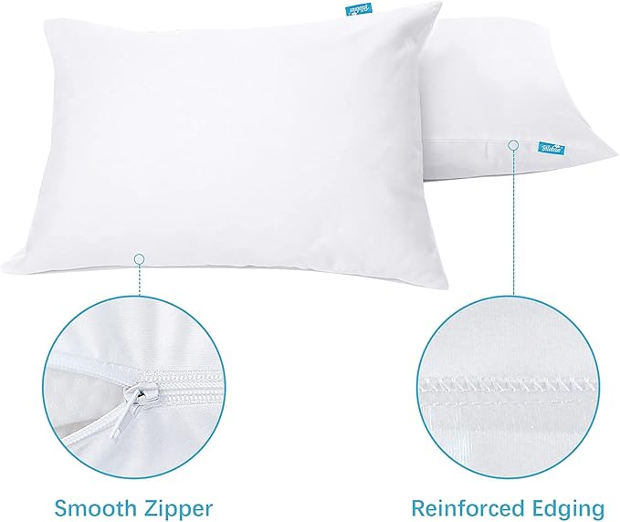 Pillow Protector Waterproof Queen Size 4 Pack Queen Pillow Cases Covers Encasement Zippered Skin-Friendly & Noiseless, White, Machine Washable