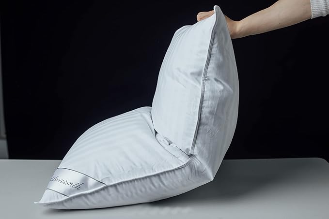 Goose Down Feather Soft Pillows One Pillow 100% Cotton Supportive Bed Pillow Stripe White Color Queen Size 20x30 inch