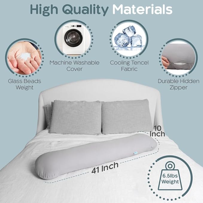 SleepCloud Weighted Body Pillow 6.5lbs - Weighted Pillow for Deeper Sleep (41" x 10") - Cooling Body Pillows for Adults, Full Body Pillow for Sleeping, Side Sleeper Body Pillow with Cover