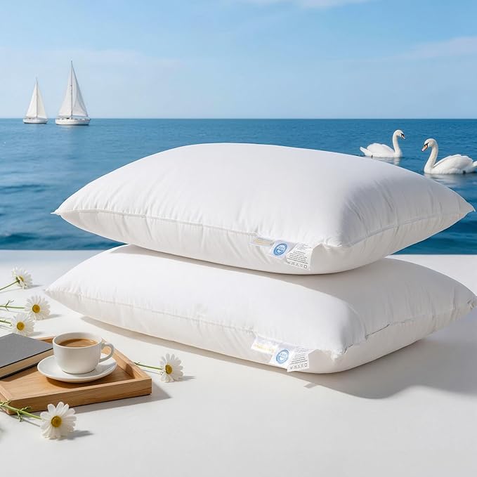 Goose Down and Feather Pillow Queen Size Set of 2, 100% Cotton Shell, 3-Chamber 5 Stars Hotel Pillow for Sleeping, Bed Pillows for Neck Pain Relief, Perfect for Side Sleepers - (20"x30",2 Pack)