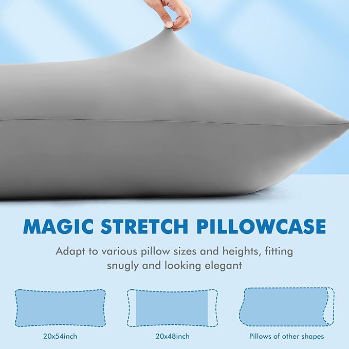 Avolare Cooling Body Pillow Cases 1 Pack,Arc-Chill 3.0 Cooling Body Pillow Cover for Hot Sleepers with Zipper(Q-Max>0.5), Soft Silky 20" x 54" Summer Long Pillow Cases for Hair and Skin- Grey