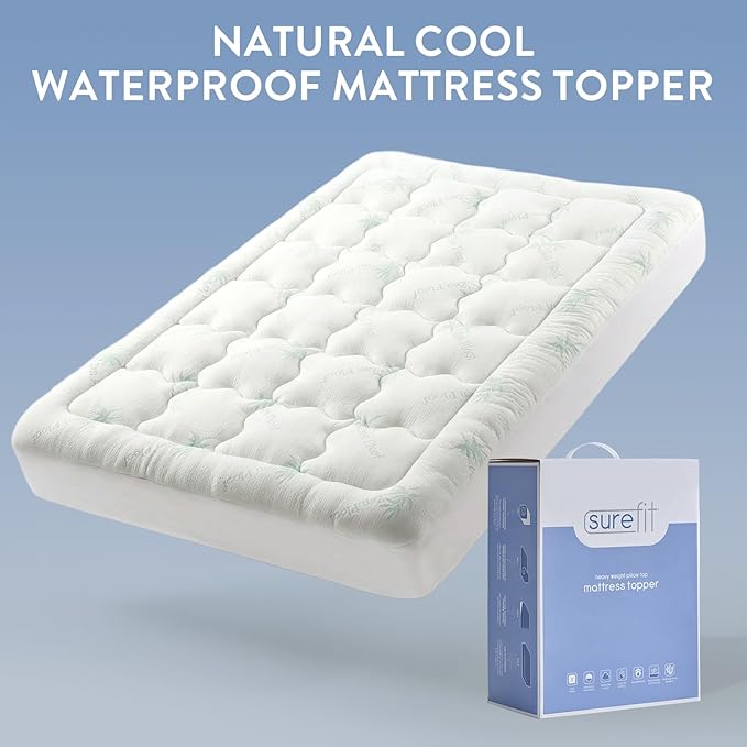 Surefit Ultra Soft Waterproof Mattress Topper, Pillow Top Mattress Pad, Back Pressure Relief, Viscose Derived from Bamboo, Naturally Cooling for Hot Sleepers, Queen 60x80