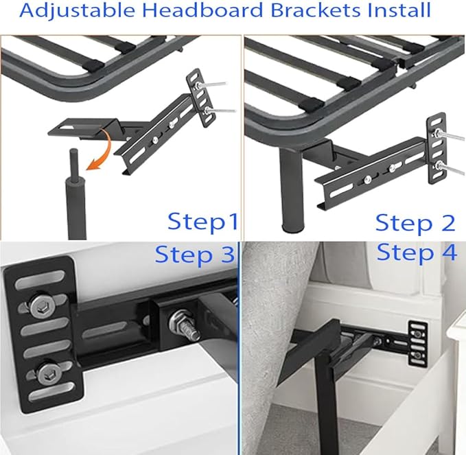 Adjustable Headboard Brackets for Metal Bed Frame Universal Brackets for Headboard with Footboard Extension Kit Fit Twin Full Queen King 2 Pcs Matte Black