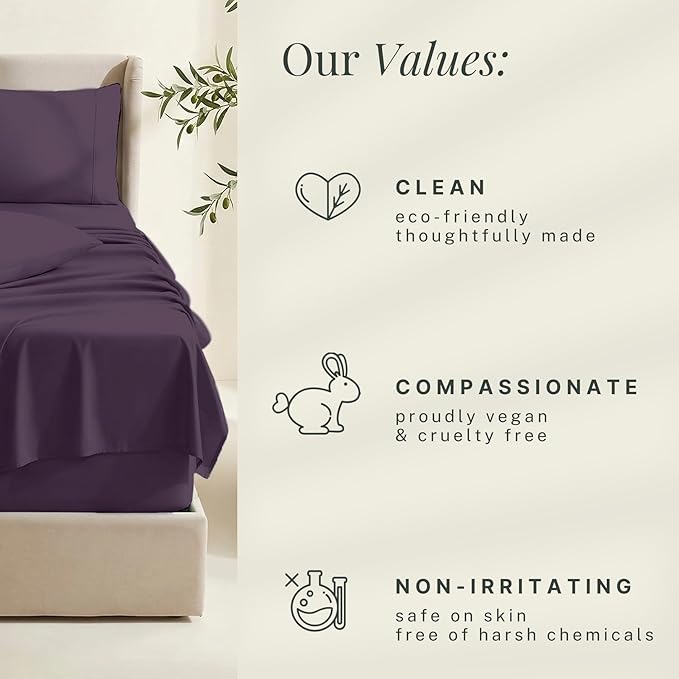 Hearth & Harbor Extra Deep Pocket Sheets - Fits Mattress 18-24 Inches Deep - Extra Deep Pocket Twin Sheets Sets - 4 Piece Twin Size - Eggplant