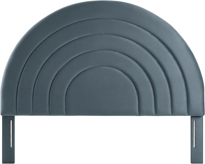 Modway Solana Soft Arch Shaped Round Full Headboard in Cadet Blue – Upholstered Headboard – Stain-Resistant Performance Velvet Headboard for Full Size Beds