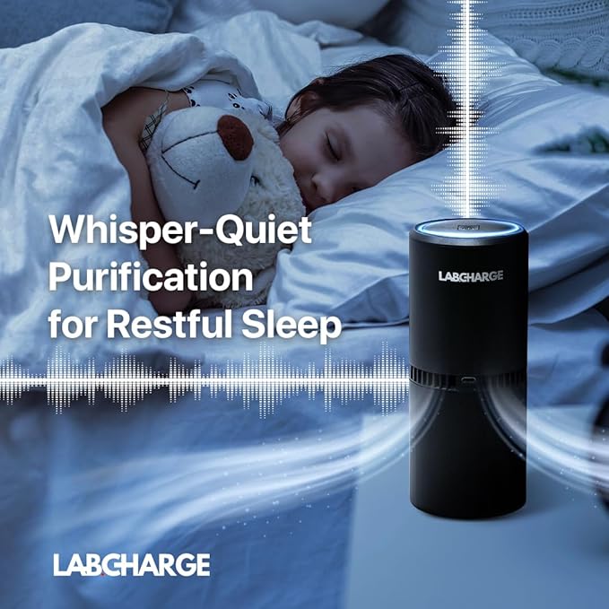 Lab Charge Small Ionic Air Purifier for Home & Bedroom – Silent HEPA Filter – Covers 250 Sq Ft - Free Cleaner for Pets, Hair, Smoke, Dust, Odors & Dander – Compact & Black Design - Pack of 3