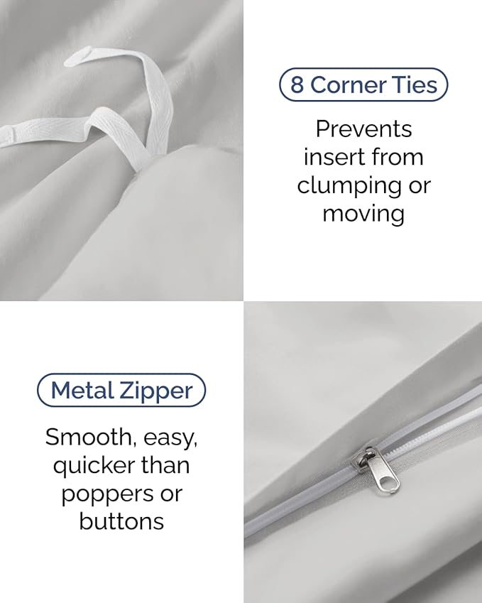 Duvet Cover Twin/Twin XL Size Set - Extra Soft Twin/Twin XL Duvet Cover 68" x 90" with 1 Pillow Sham - Hotel Luxury, Easy Care, Fade Free w/ Zipper Closures & Ties - Comfy & Breathable (French Grey)