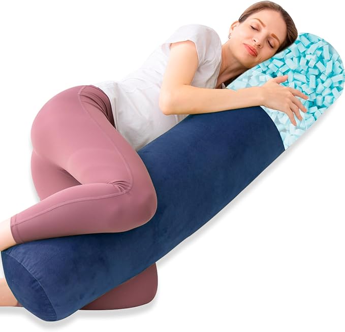 1 MIDDLE ONE Body Pillow, Memory Foam Round Body Pillows for Adults, Firm Long Bolster Pillow for Bed, Cylinder Tube Roll Pillow with Velvet Cover, 47x7.87 Inches, Navy Blue