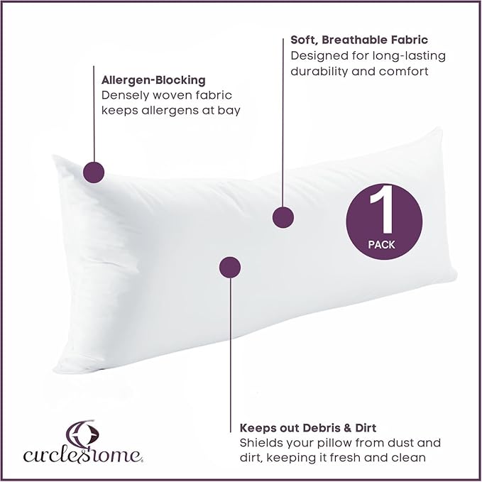 CirclesHome Pillow Protectors Single Pack Body (20 x 55) Zippered - 100% Cotton Breathable Pillowcases - Protects Pillows from Dirt, Dust and Debris (Body- Single Pack - 20x55)