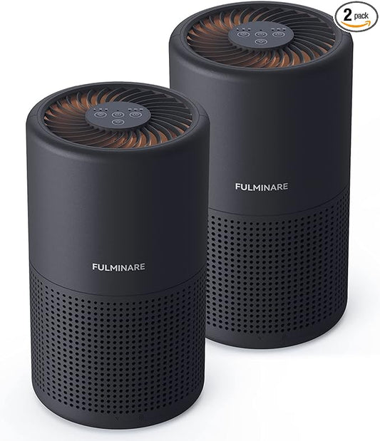 FULMINARE Air Purifiers for Bedroom H13 True HEPA Air Filter Quiet Air Cleaner With Night Light Portable Small Air Purifier for Home, Office, Living Room (Black 2 Pack)