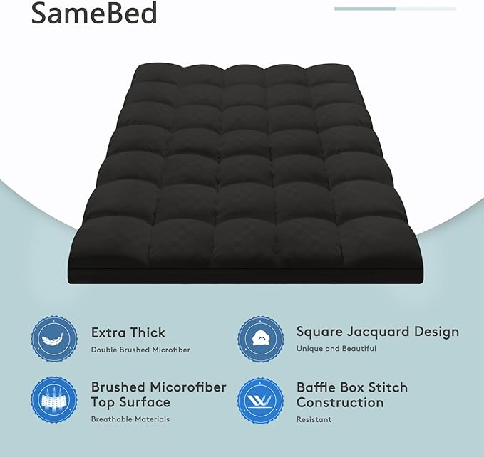 SameBed Mattress Topper Full,Extra Thick Mattress Pad Cover for Back Pain,Cooling Mattress Protector with 8-21 Inch Deep Pocket,Overfilled Down Alternative Filling,Black