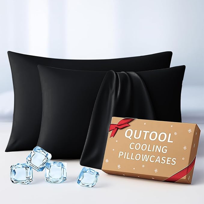 Premium Cooling Pillowcases Queen Size Set of 2 for Hot Sleeper & Night Sweats Beauty Sleep Reduces Wrinkles & Frizz Softer Than Silk Pillow Cover Oeko-TEX Certified Black Breathable