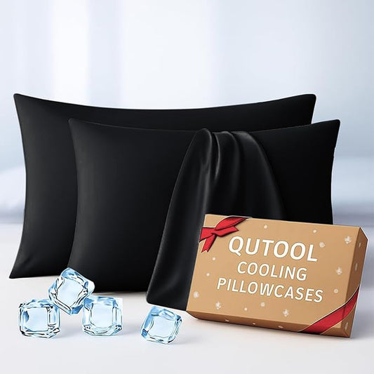 Premium Cooling Pillowcases Queen Size Set of 2 for Hot Sleeper & Night Sweats Beauty Sleep Reduces Wrinkles & Frizz Softer Than Silk Pillow Cover Oeko-TEX Certified Black Breathable