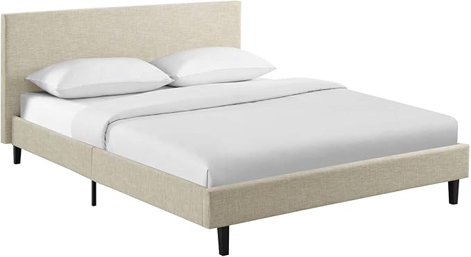 Modway Anya Upholstered Beige Platform Bed with Wood Slat Support in Queen