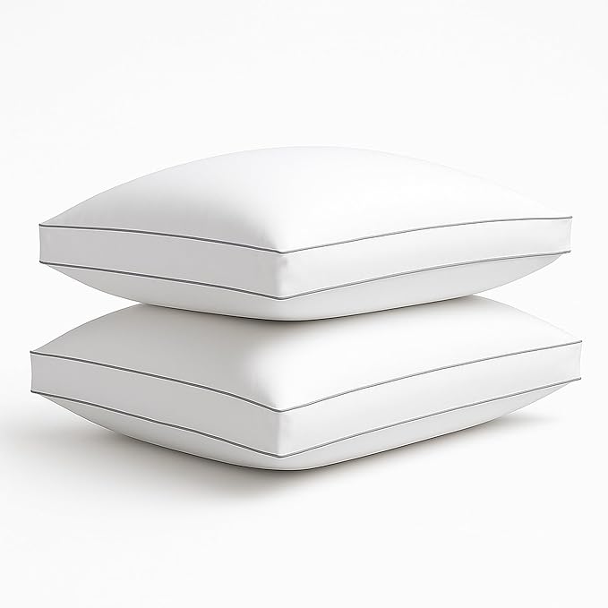 Blue Ridge Home Fashions Medium Soft Bed Pillows Queen Size Set of 2, 400 Thread Count 100% Cotton, Never Go Flat Down Alternative Gusseted Support Pillow for Back or Side Sleepers, Standard, White