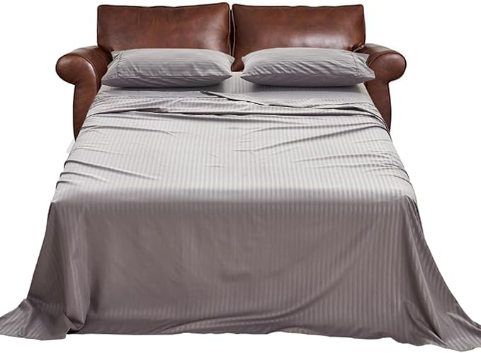 Kingnex Striped Sofa Bed Sheets Queen for Sleeper Sofa Bed with 4-6 Deep Soft Brushed 1800 Microfiber 4 Piece Bedding Set (60"x74"x6") Grey