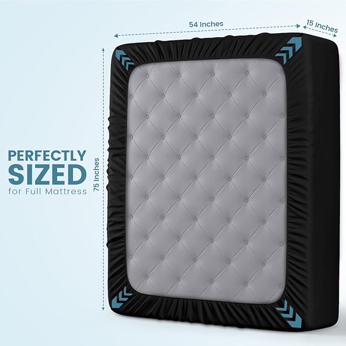 Full Size Mattress Protector Waterproof, Premium 200 GSM Terry Mattress Cover, Soft & Breathable Bed Cover, Fitted Sheet Style Stretchable Deep Pockets 15" by Utopia Bedding (Black)