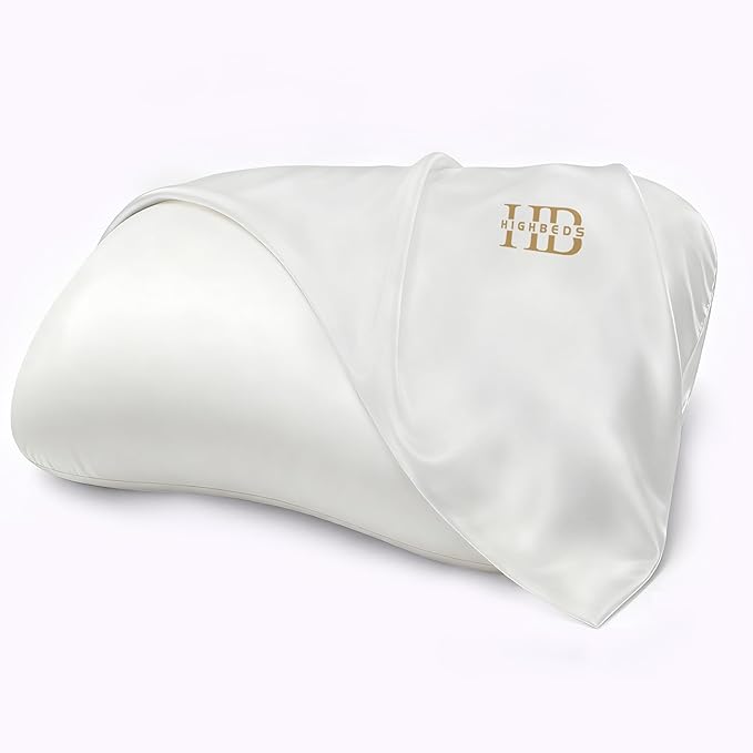 HighBeds Cervical Neck Pillow - Side Sleeper Pillow for Neck Pain Relief, Soft Ergonomic Memory Foam Pillows Ice Silk Zipperless Pillowcase, Eco-Friendly and Durable Material (White-Pillowcase)