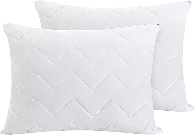 Waterguard Waterproof Pillow Protectors Quilted, Zippered Pillow Cases, 100% Cotton Top, Microfiber Filled Pillow Covers, King Size (20x36) Set of 4