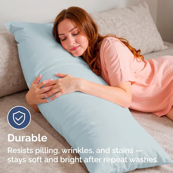 Body Pillowcases Set of 4-20x54 Long Body Pillow Case - Soft Body Pillow Cover for Sleeping & Side Sleepers - Comfy, Breathable & Fade Free - Machine Washable with Envelope Enclosure - (Sky Blue)