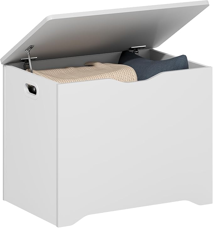 Furinno Basic Storage Chest, Storage Bench with Safety Hinged Soft Closed Lid, Storage Box, 15.6 x 23.6 x 18, for Living Room, Bedroom, Entryway, Living Room, White