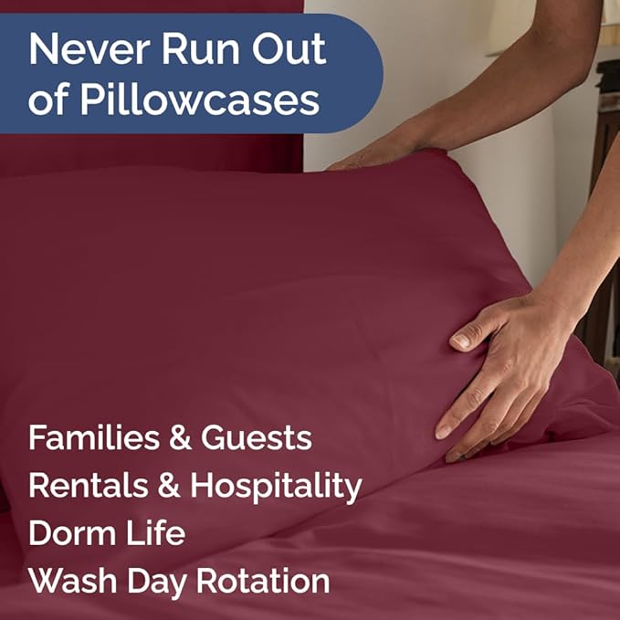 Standard Pillow Cases Set of 6 - Ultra Soft Hotel Quality Pillowcase Covers - Comfy, Cozy & Wrinkle Free - Shrink, Stain & Fade Resistant - Machine Washable Pillow Protectors - 6 Piece Set - Burgundy