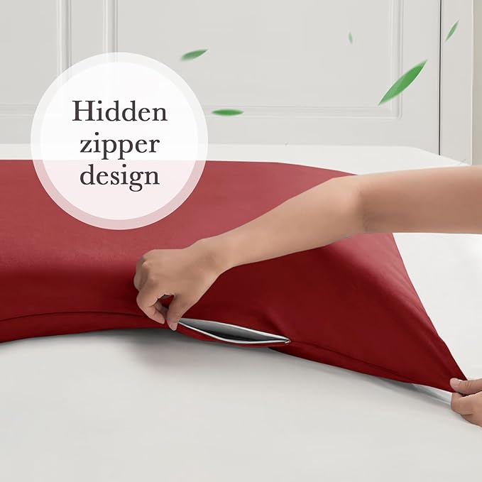 Curved Pillow Case King Size, Side Sleeper Pillow Cases Cover Cooling Rayon Derived from Bamboo with Zipper for hot Sleepers Hair and Skin, Breathable Silky Soft Pillowcase 1 Pack 20 * 36 Inches