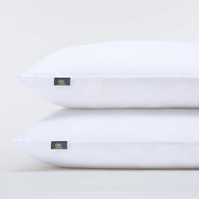 Serta Simply Clean Soft Stain-Resistant Down Alternative Soft/Medium Bed Pillows for Sleeping (2 Pack), King, White