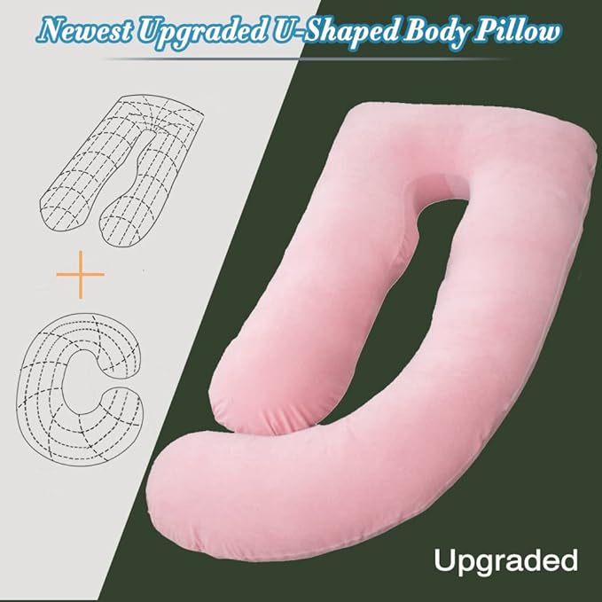 60 Inch Pregnancy Pillows for Sleeping, Extra Large U Shaped Body Pillow, Pregnancy Pillow, Maternity Pillow for Pregnant Women with Velour Cover (Pink)