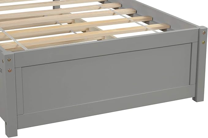 Ball & Cast Trundle Bed Twin,Twin Trundle Bed Frame Roll Out,Solid Wood Bed Frames with Headboard and Wooden Slats Support,for Bedroom,Guest Room,Apartment,Gray