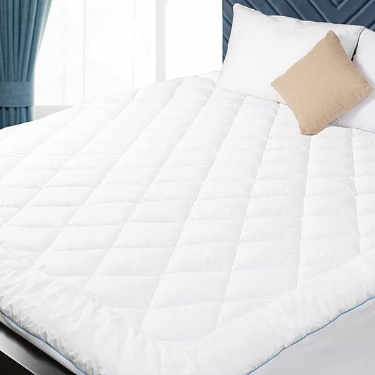 California King Mattress Pad Cotton Mattress Pad Cover Quilted Mattress Cover 18-22" Deep Pocket Mattress Protector Cal King Size Thin Down Alternative Filling Noiseless & Breathable