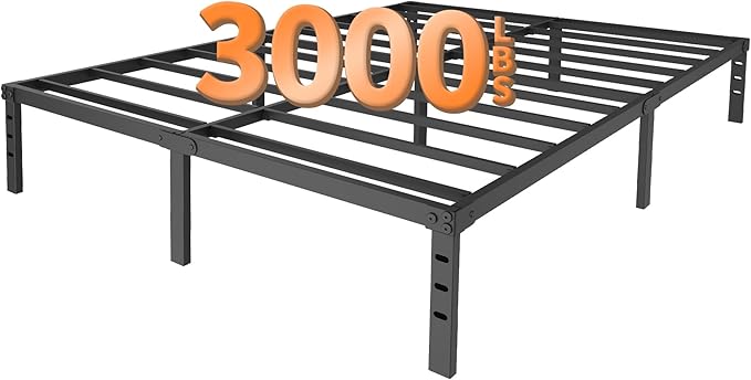 16 Inch King Size Metal Bed Frame, Heavy Duty Platform with Extra Underbed Storage, Sturdy Steel Slats Support, Easy Assembly, No Box Spring Needed, Black