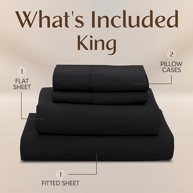 Utopia Bedding King Size Sheet Set – 4 Piece Bed Sheets, Soft and Breathable Microfiber, Includes 1 Fitted Sheet, 1 Flat Sheet and 2 Pillowcases – Oeko Tex (Black)