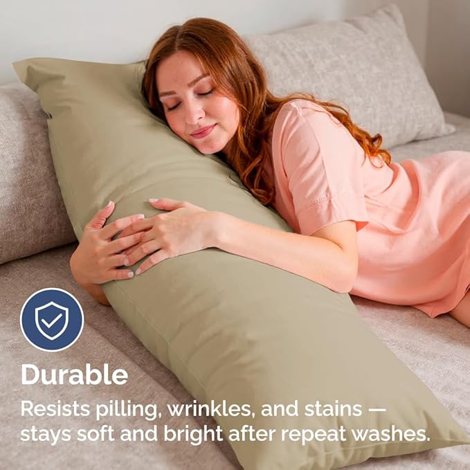 Body Pillowcases Set of 4-20x54 Long Body Pillow Case - Soft Body Pillow Cover for Sleeping & Side Sleepers - Comfy, Cozy Breathable & Fade Free - Machine Washable w/Envelope Enclosure - (Beige)