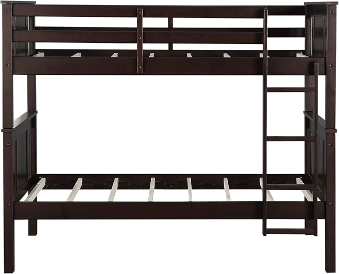 DHP Dylan Convertible Wood Bunk Bed, Stackable and Detachable Bed Frames for Kids and Teens, with Ladder, High Guardrail, Wood Slats, No Boxspring Required, Twin-Over-Twin, Espresso