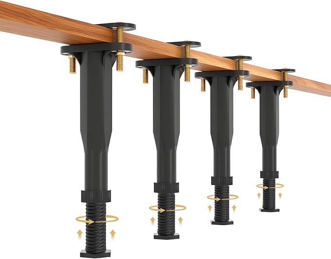 Yuleimy Adjustable Bed Center Support Legs (6.5"-11"), 3-in-1 Clamp-On (No Drill) & Screw-in Bed Slats Support, Heavy Duty Rust-Proof Polymer Replacement Legs for Queen King Metal/Wood Frame, 4 Pack