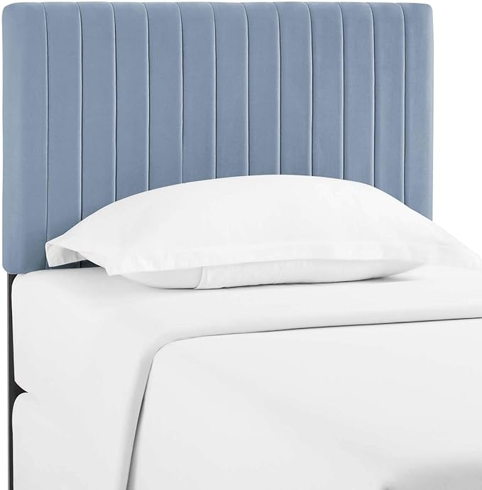 Modway Keira Channel Tufted Performance Velvet Upholstered Twin Headboard in Light Blue